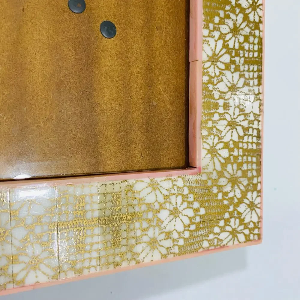 Two's Company Photo Picture Frame Standing Table Top Unique Pink Beige Batik 4x6